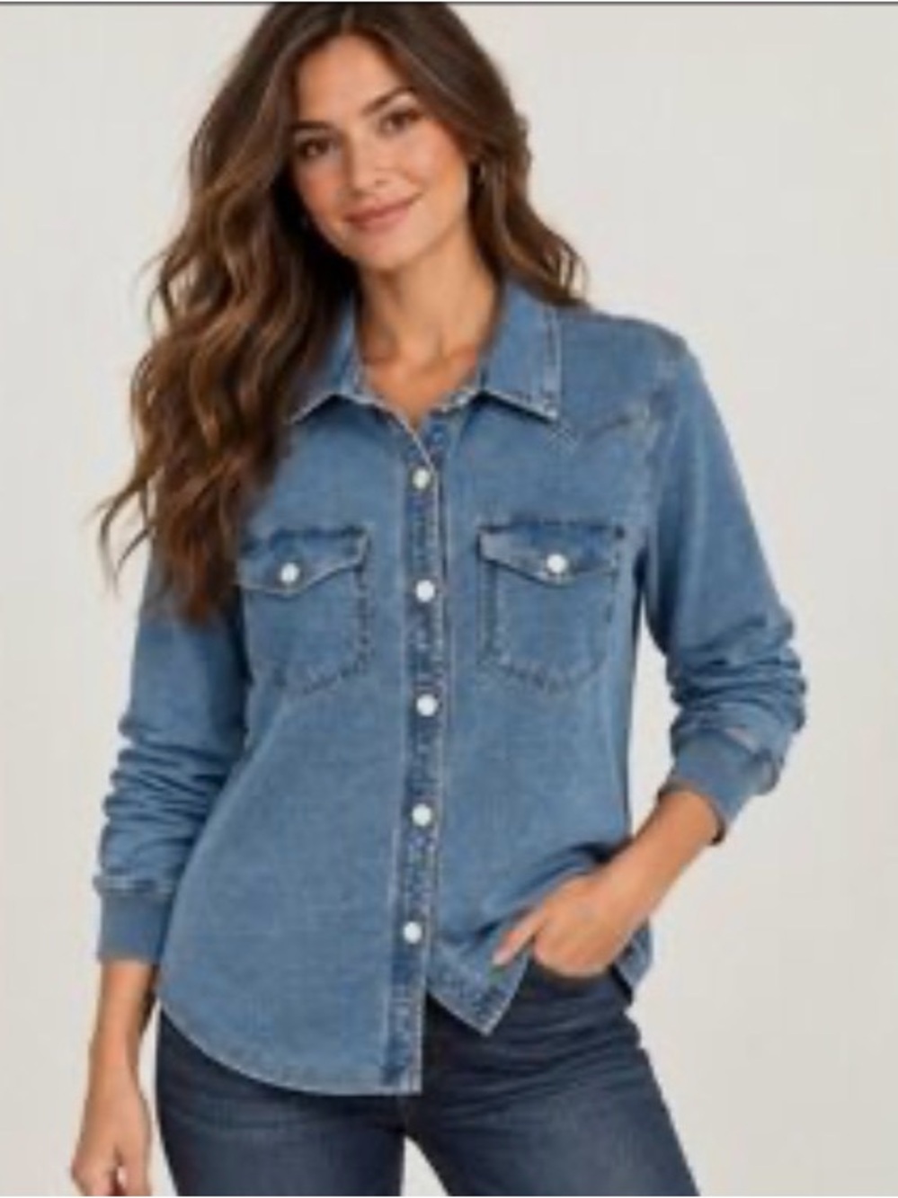 NWT Jane + Delancey French Terry Western Overshirt Medium Wash Size Small